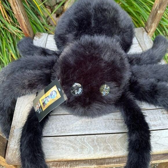 Cynthia Rowley Spider Shaped Black Pillow Halloween Faux Fur Decor 9"X 17" Plush - Picture 4 of 16